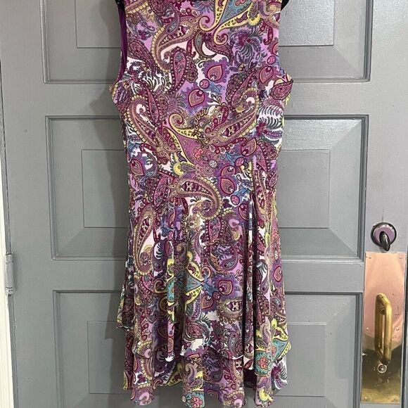 Chetta B Paisley Print V Neck Sleeveless Tiered Summer Dress Boho girly Sz 14 NW - Picture 3 of 5